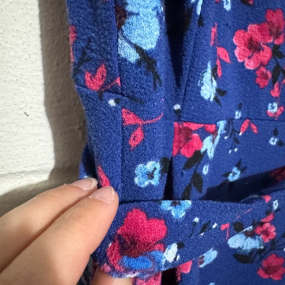 Elle Blue Pink Floral Fit Flare Belted Midi Dress Women’s Size Small - Picture 4 of 8